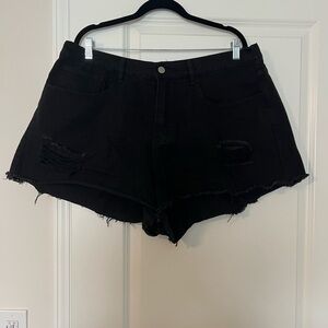 SHEIN Black Jean Shorts Distressed Denim